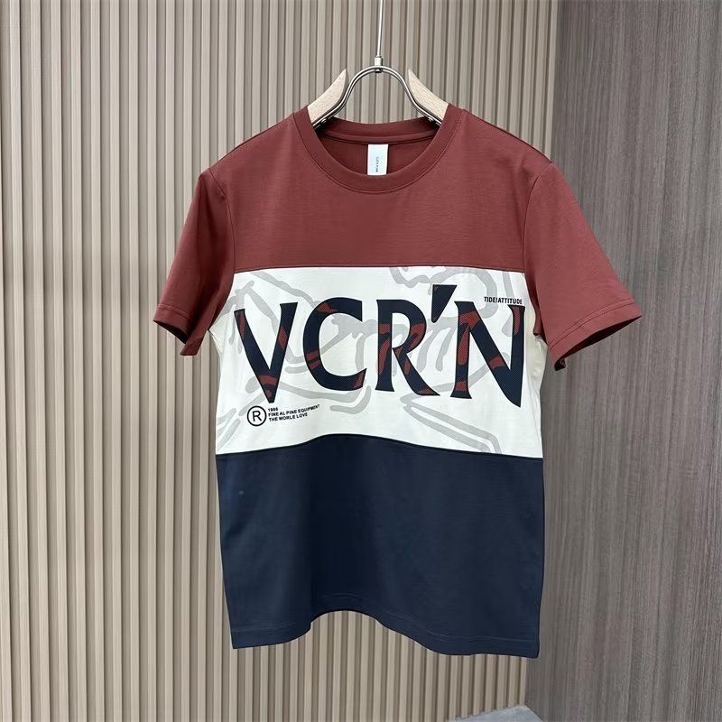 Herrenbekleidung High Street Stitching Herren Kurzarm T-Shirt Sommer Trend Kontrastfarbe Buchstabendruck All Match Casual Halbarm_voghion.com