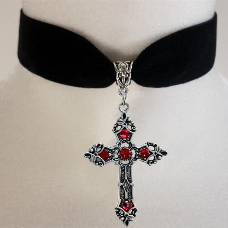 Schmuck & Zubehör Gothic Kreuz Rubin Anhänger Dark Retro Halskette Medaille_voghion.com