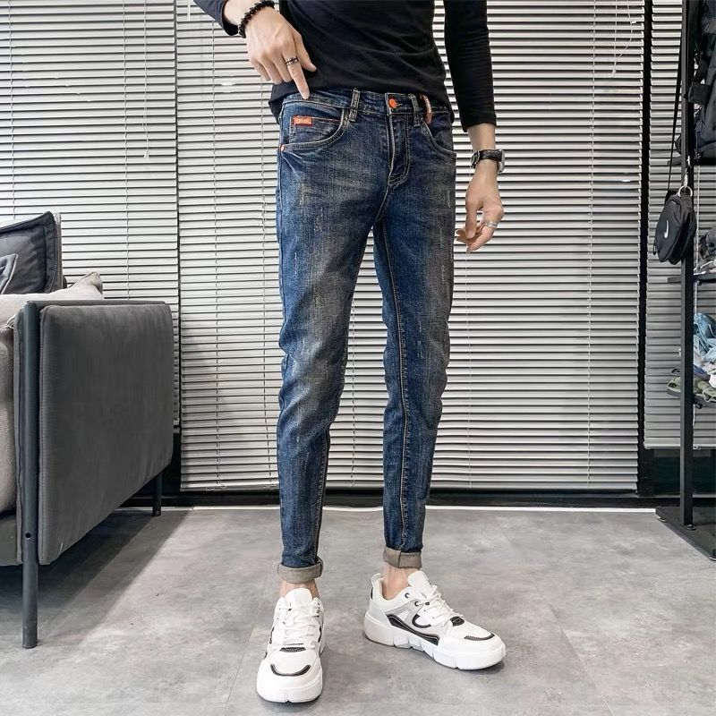 Jeans for Men's Spring and Autumn New Elastic Slim Fit Small Feet Trendy Brand Pi Shuai Conical Casual Pants_voghion.com