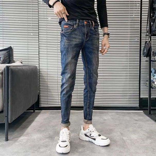 Jeans for Men's Spring and Autumn New Elastic Slim Fit Small Feet Trendy Brand Pi Shuai Conical Casual Pants_voghion.com