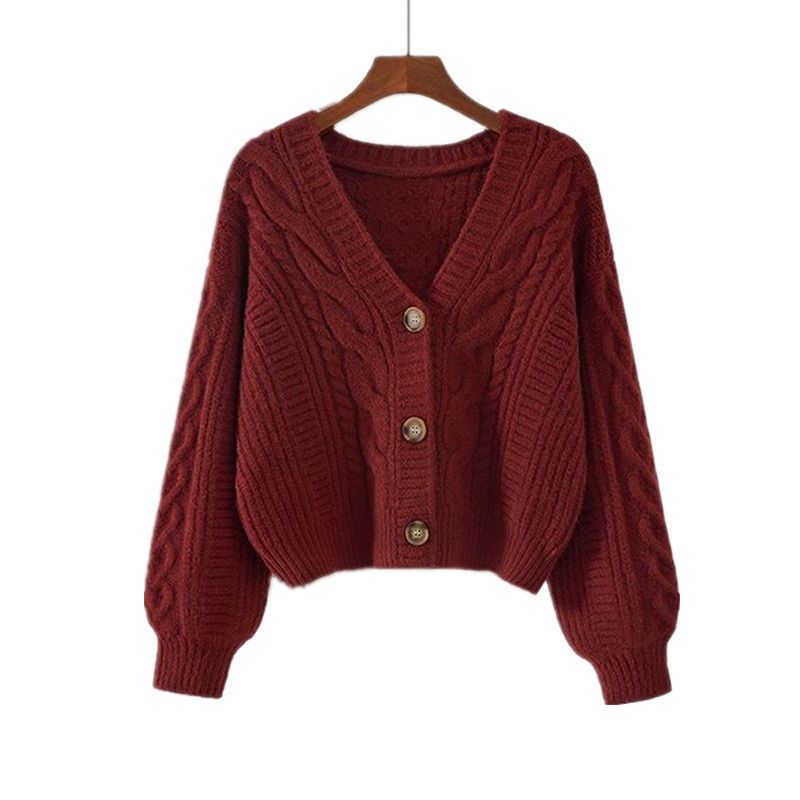 Damenbekleidung V-Ausschnitt Pullover Loose Damen Lazy Style Herbst- und Winteroberbekleidung 2024 Neue Tops Retro Twist Kurze Strickjacke_voghion.com
