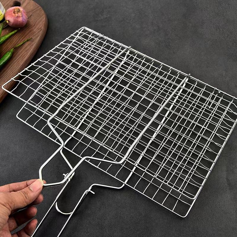 304 Stainless Steel Foldable Detachable Portable BBQ Grill Clip Grilled Fish Net Vegetable Rack Tool_voghion.com