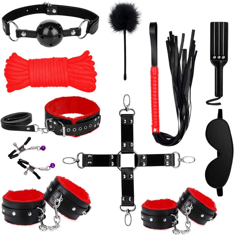 Restricciones de Bondage sexual, juego de 11 Uds. SM, juegos para adultos, mordaza con los ojos vendados, paleta para azotar, cama fetiche segura, Kit BDSM, puños_voghion.com