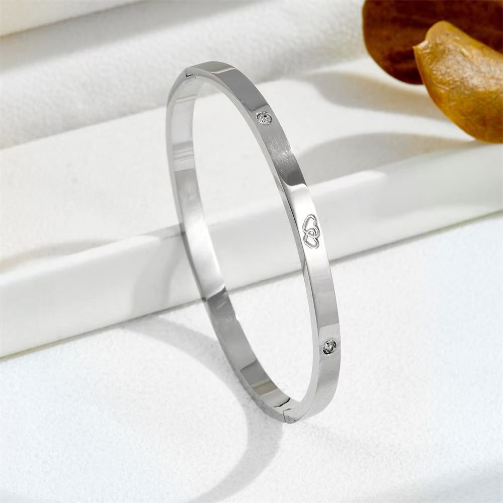 Bangles New Original Titanium Steel Open Diamond Dripping Oil Bracelet Stainless Steel Bracelet Suitable For Women's Daily Wear_voghion.com