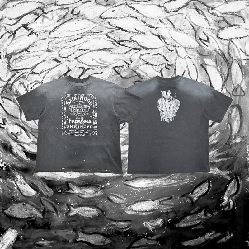 Saint × NEIGHBORHOOD Collaboration Whiskey Logo/Heart Skull Angel American Style Short Sleeve T-Shirt_voghion.com