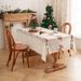 Nappe de Noël – Housse de table à manger en polyester brodée Père Noël et renne, décoration de Noël rouge classique pour tables basses et à manger_voghion.com