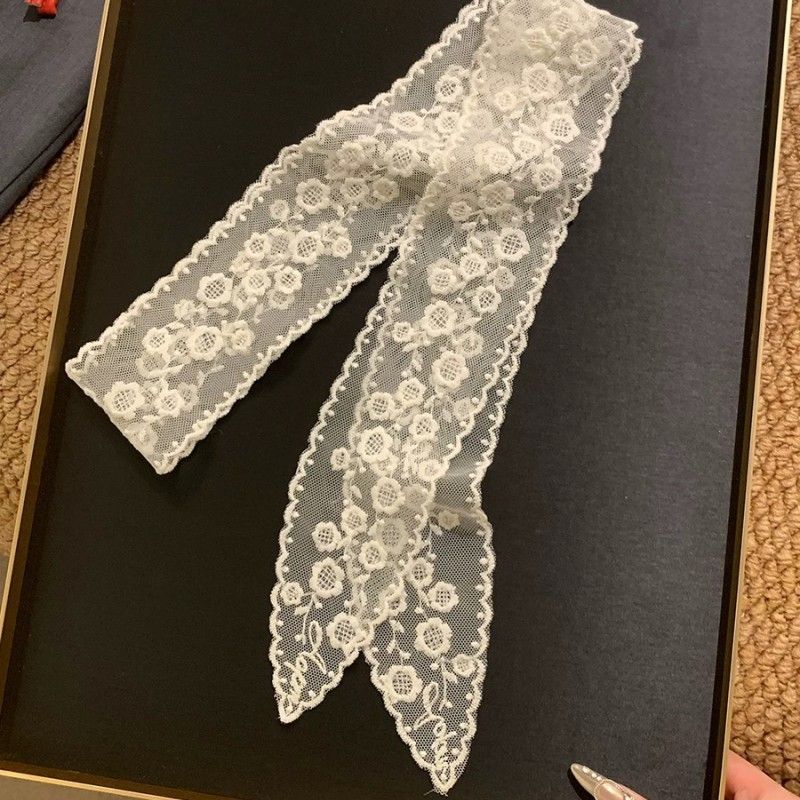 Witte bloemen geborduurde kant riem dames lente en zomer veelzijdige temperament lange sjaal_voghion.com