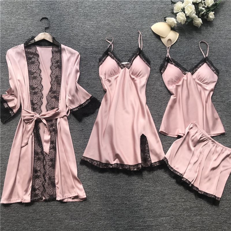 Midnight glamor sexy pajamas sexy pajamas four-piece set suspenders for women with breast pads_voghion.com