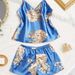 Pijama de talla grande estampada, cómoda y elegante, conjunto de dos piezas con shorts y tirantes, ropa de estar por casa para mujer_voghion.com