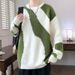 Men's Color Block Sweater - Oversized Geometric Knit Pullover With Drop Shoulder, Trendy Streetwear Crewneck Jumper For Teens & Young Adults_voghion.com