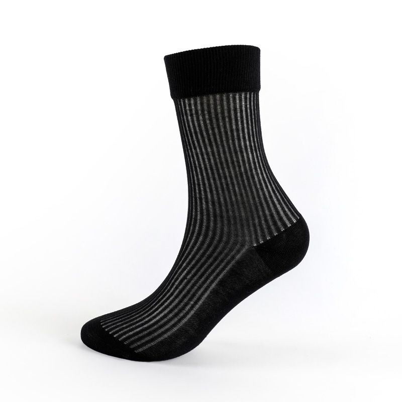 2025e MEIKAN Women's Spring Summer High Cotton Vertical Striped Versatile Thin Hollow Out Tube Fashion Comfortable Short Socks_voghion.com