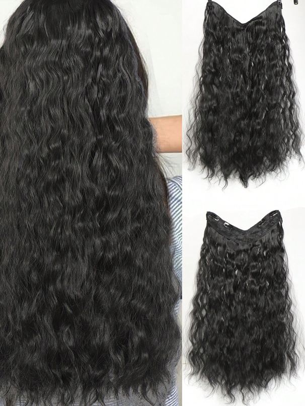 Women's V-shaped water ripple Long Synthetic Wig One-piece Extension Piece Fluffy Top Increase Hair Volume_voghion.com