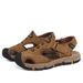 Sandalen Herren Neu Sommer Leder Weich Mit Einer Zehenkappe Und Dicker Sohle Für Anti-Rutsch Trend. Klettverschluss Outdoor Dad Strandschuhe_voghion.com