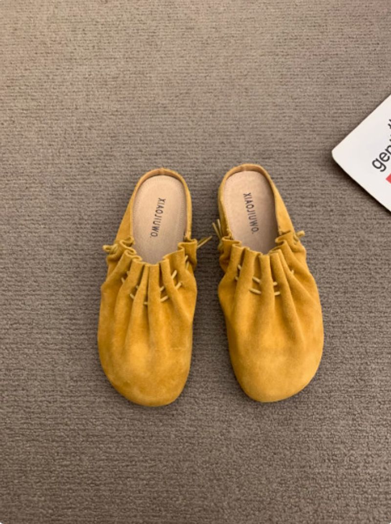 Genuine Leather Outer Wearing Platform Burkan Shoes Women's New Spring And Summer Slip-on Half Slippers All-match Lazy Slippers_voghion.com
