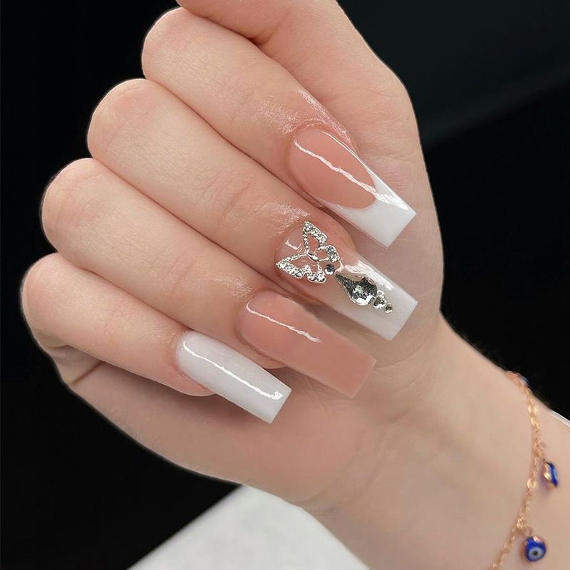 Doodskist Lange 24 Stuks Nepnagels Wearable Sier Glitter Ontwerp Franse Valse Nagel Met Strass Druk Op Nagels Ful_voghion.com