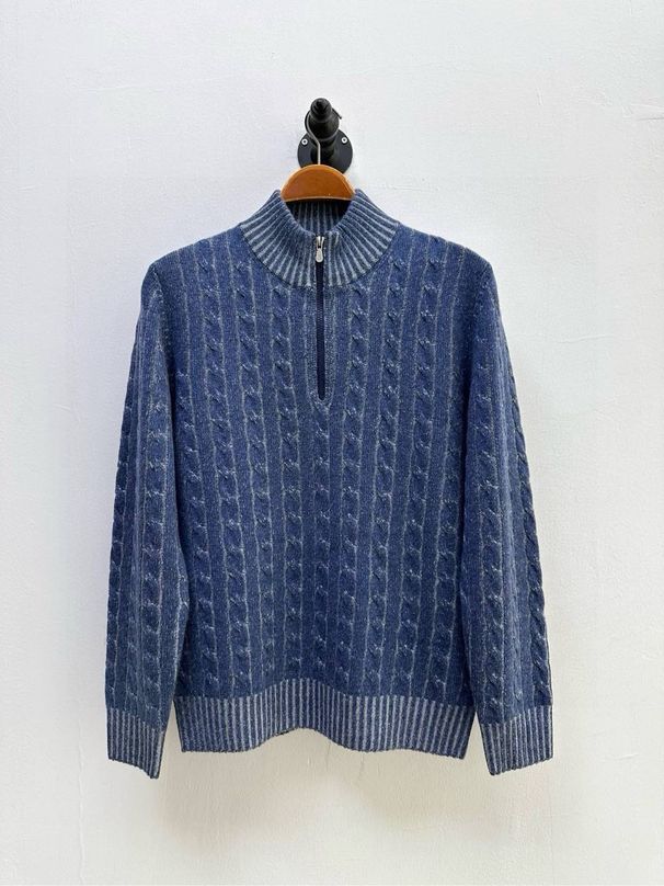 Cashmere con mezza zip in maglia a trecce di alta qualità 2025_voghion.com