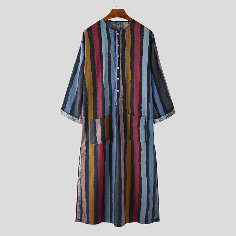 Gestreept herenshirt met lange mouwen, moslimgewaad_voghion.com