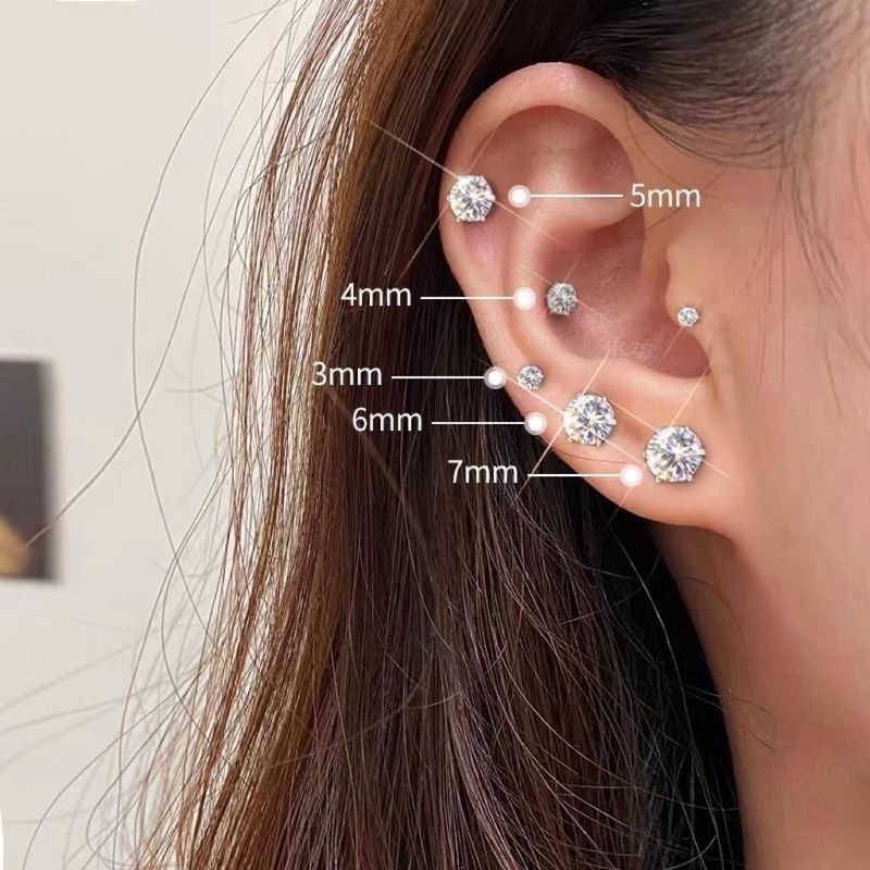 S925 zilveren zirkoon rechte naald super flash high end oorverzorging cochleair slapen zonder de oorbellen oorbot nagels uit te doen_voghion.com