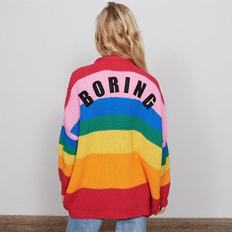 Colorblock Striped Knit Cardigan With Buttons, Oversized V-Neck Long Sleeve Open Front Sweater For Women, Spring Fall Casual Boho Chic_voghion.com