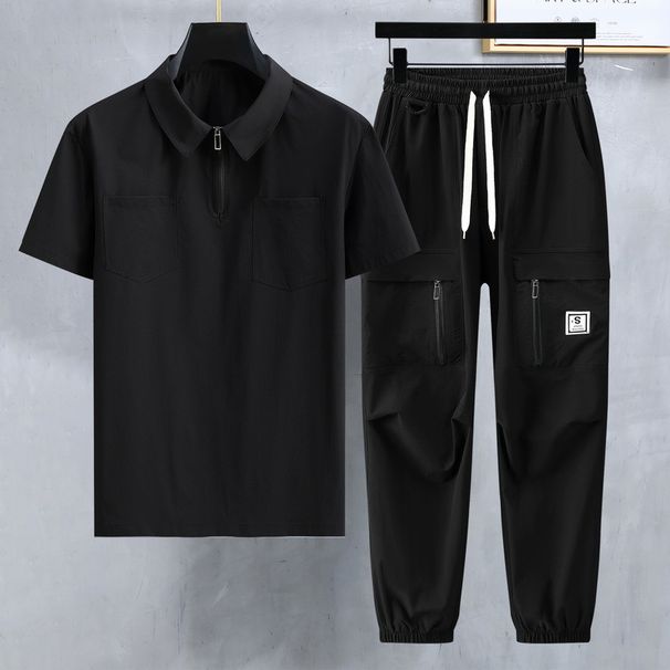 Herrenbekleidung Übergröße Herren im Sommer Kurzarm-T-Shirts und Hosen für Herren Lässige All-Match-Poloshirts_voghion.com