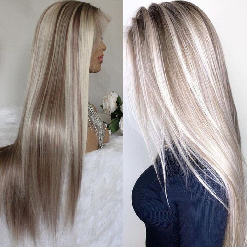 Cross-border Hot New High Temperature Silk Long Straight Hair Front Lace Women's Gradient Cross-border European and American Wig Straight Hair Headgea_voghion.com