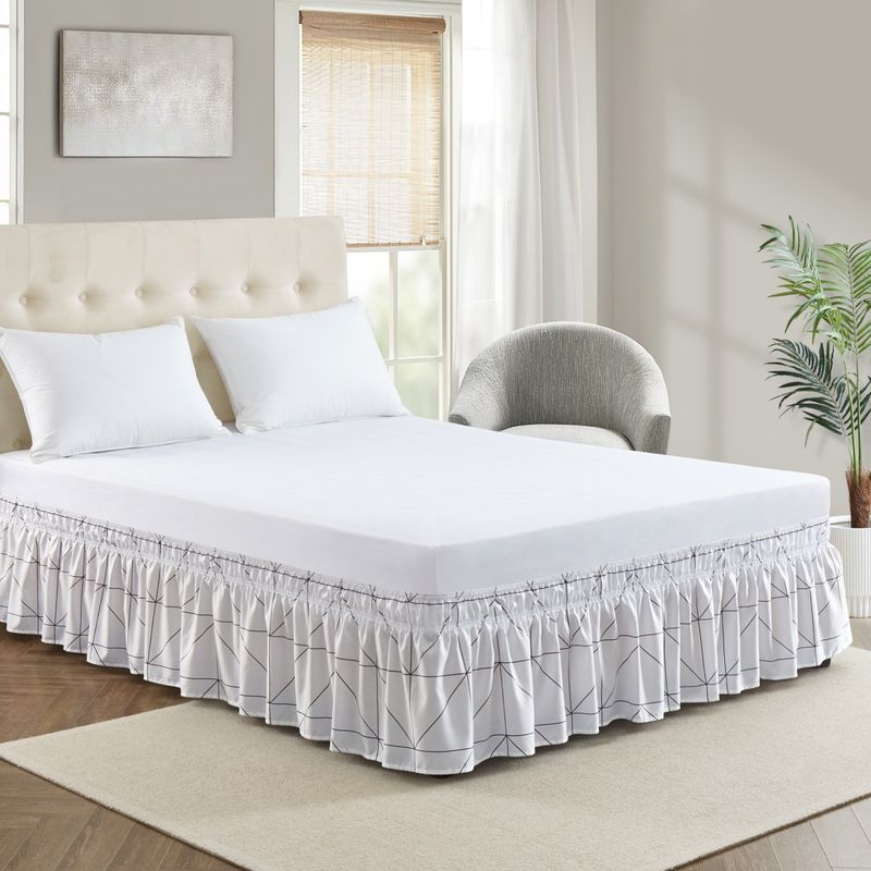 Gonna da letto a quadri in bianco e nero, pezzo unico, grembiule da letto plissettato elastico, gonna da comodino in lino per hotel_voghion.com