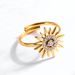Elegante e sofisticato anello regolabile con girasole tempestato di diamanti in stile francese, in acciaio al titanio, da donna, completo_voghion.com