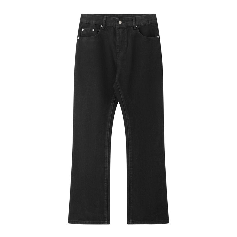 Roupas masculinas Bajia Preto Lavado Retro Desgastado Bootcut Scimitar Slim Flared All Match Denim Calças_voghion.com