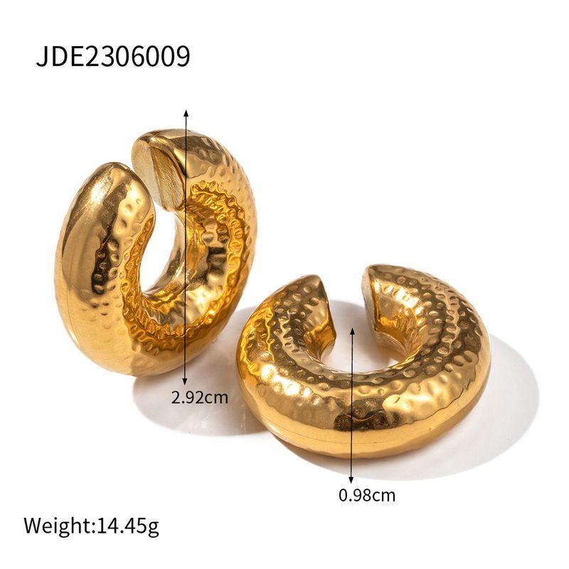 INS internet celebrity same genuine gold stainless steel coarse textured cylindrical hollow earring clip, non fading_voghion.com