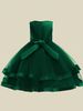 Girls Sleeveless Solid Color Bow Mesh Satin Puff Skirt Dress, Elegant Formal Party Wear Without Hair Accessories_voghion.com