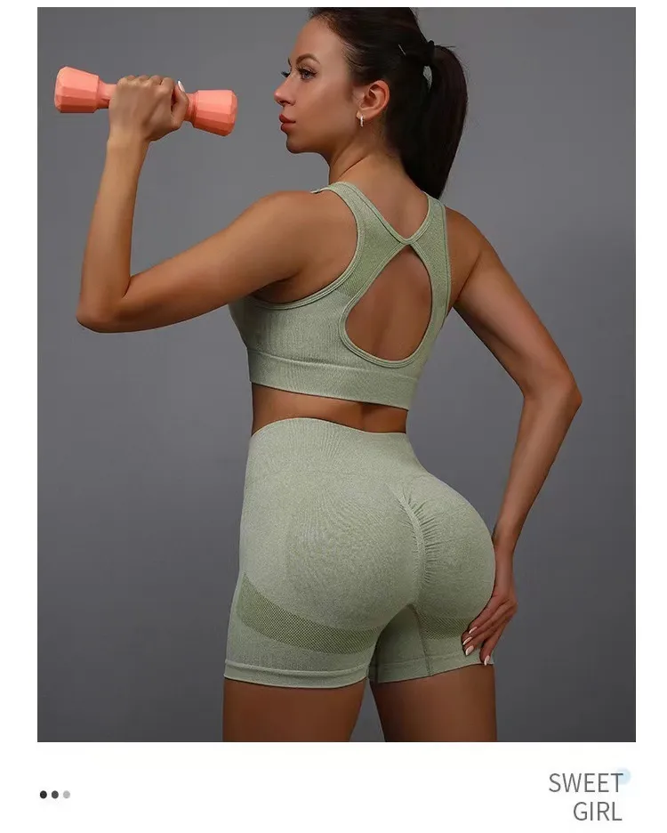 Zestaw ubrań do jogi, fitnessu i fitnessu, z rozciągliwymi, rozciągliwymi spodenkami w uśmiechnięte brzoskwiniowe pośladki, dla kobiet, spodnie do jogi z pięknymi plecami_voghion.com