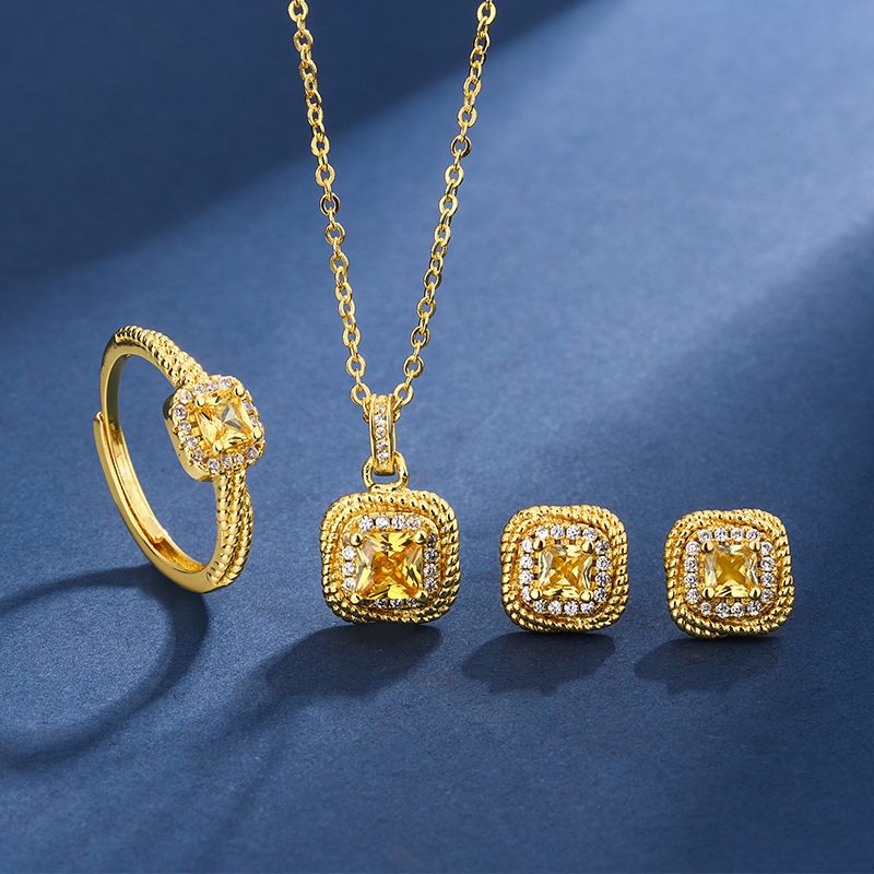 Ensemble de bijoux vietnamiens en or et diamants, 3 pièces, pendentif en forme de cube de sucre, collier, boucles d'oreilles hypoallergéniques, ensemble de bagues, cadeau pour femme, maman et épouse_voghion.com