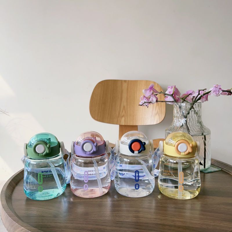 Garrafa de água de plástico de palha infantil para meninas, copo pequeno, fofo, simples, portátil, resistente a altas temperaturas_voghion.com