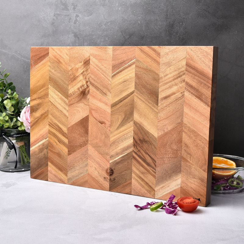 BILL.F Chopping Board, Acacia Wood Kitchen Cutting Board with End-Grain, Large Wooden Chopping Boards._voghion.com
