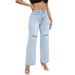Station Temperament Ripped Denim Wide Leg Jeans For Women_voghion.com