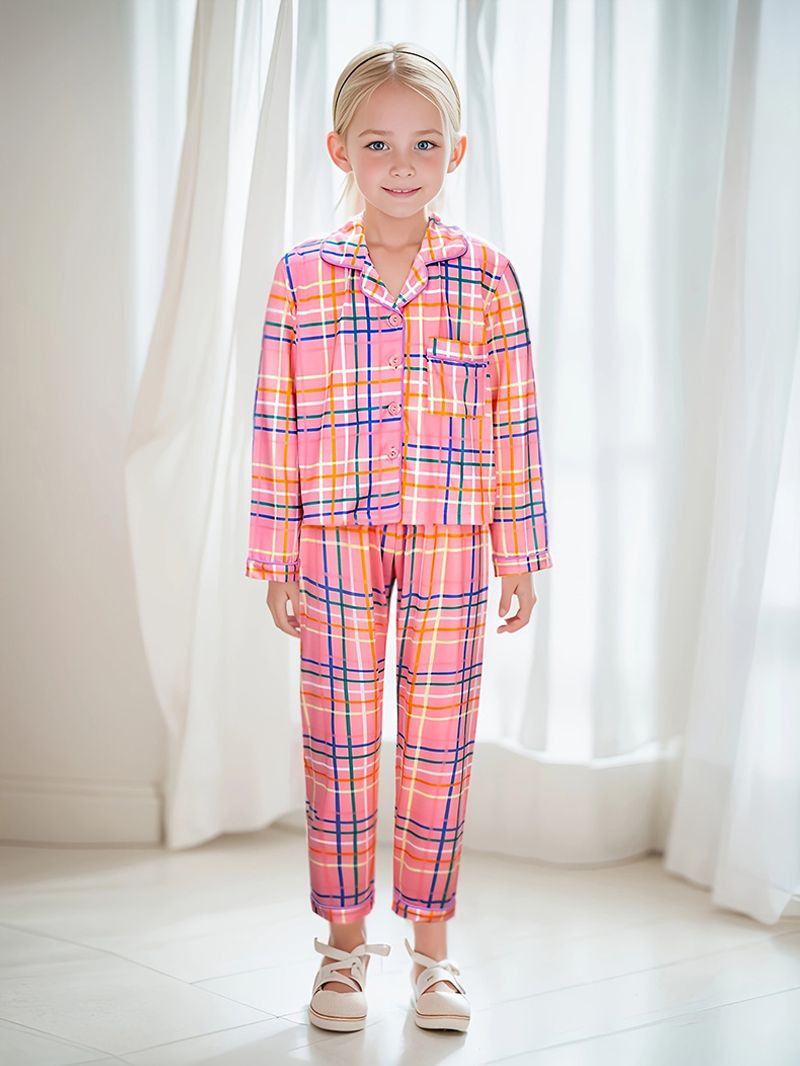 Conjunto de pijamas de manga larga para niños, ropa de casa para bebé, cárdigan con solapa, seda de leche a rayas, invierno_voghion.com