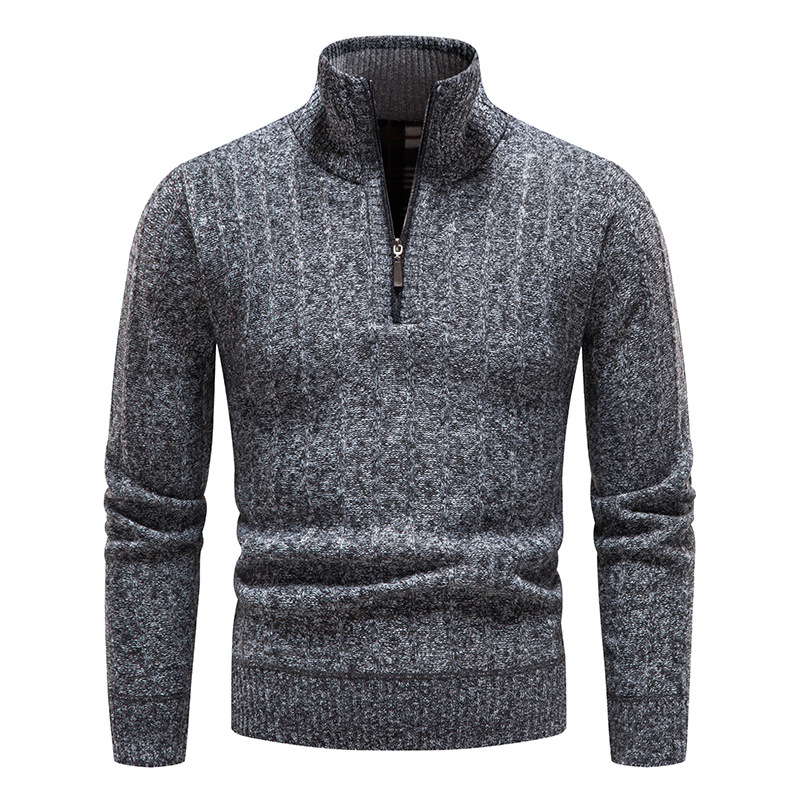 Autumn/Winter Men's Stand-up Collar Pullover Sweater Business Stripe And Fleece Sweater For Men_voghion.com