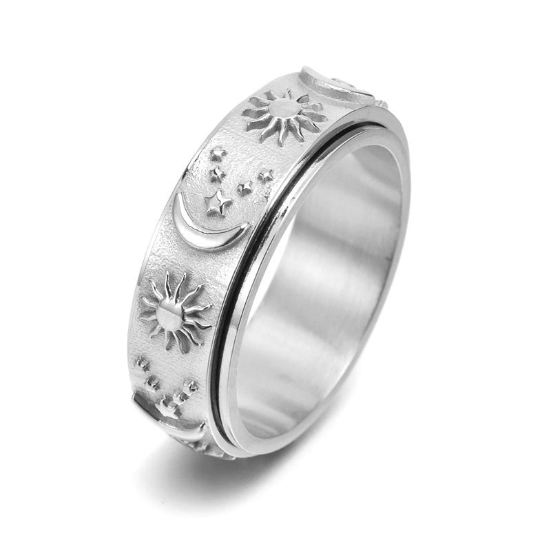 Herrenschmuck Mode Edelstahl Stern Mond Sonne Mode Drehring Dominierender Handschmuck_voghion.com