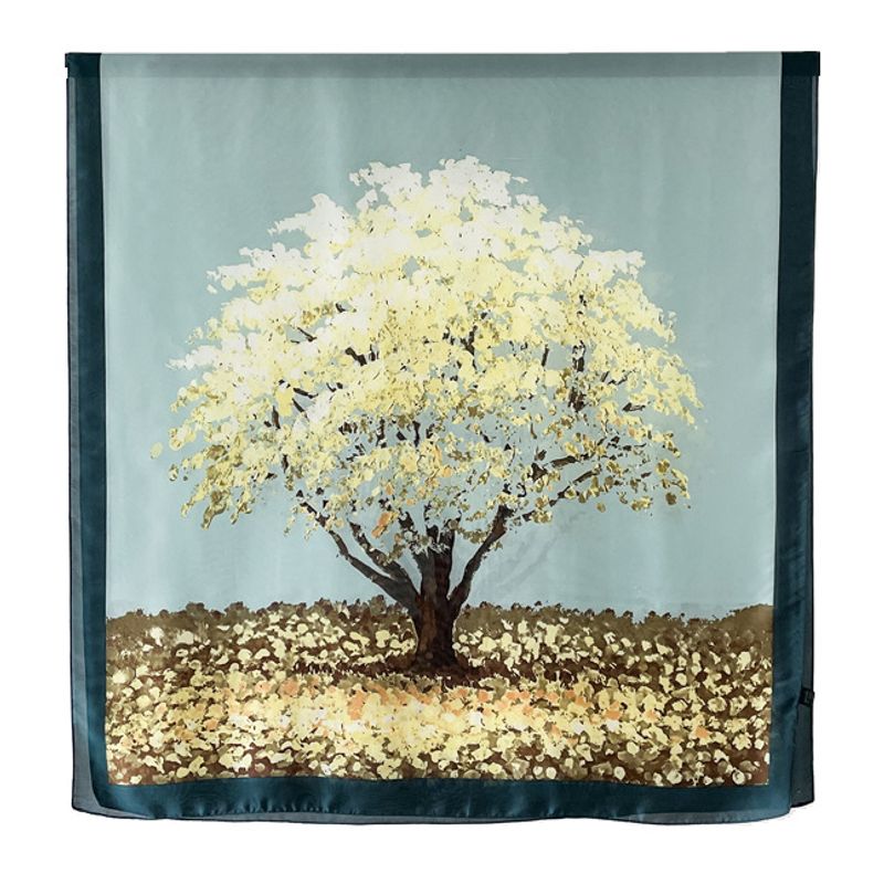 Summer New 180 * 90 Medium length Silk Shawl Sunscreen Breathable Money Tree Design Versatile Scarf_voghion.com