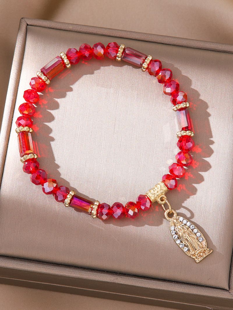 Inlaid Diamond Virgin Pendant Colorful Transparent Crystal Handmade Beaded Bracelet Fashion High-end_voghion.com