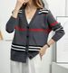 Women's Clothing retro contrast color striped knitted cardigan fashionable and versatile temperament casual long sleeves_voghion.com