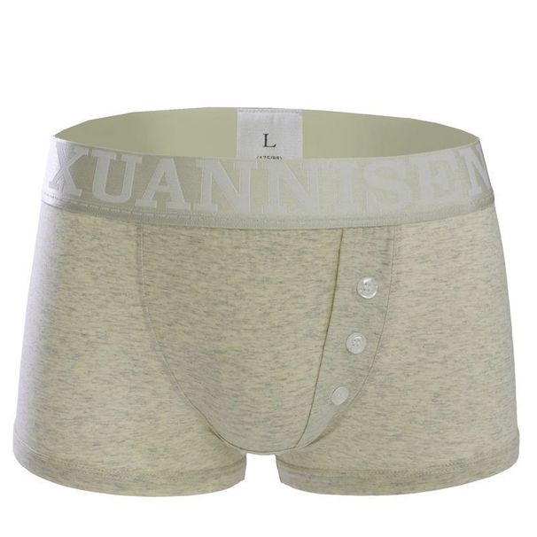 Lage katoenen boxershorts voor heren met U-vormig ontwerp, ademend en comfortabel ondergoed, effen kleur met knoopdetail (lichtgrijs, appelgroen)_voghion.com