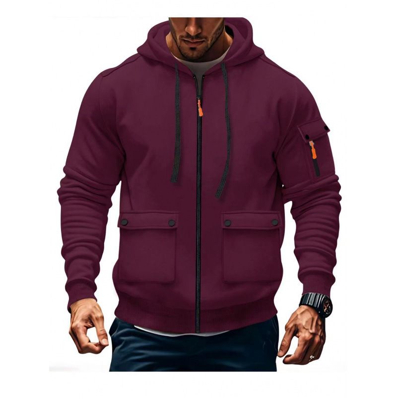 Giacca da uomo con cappuccio e cerniera foderata in pile - Pullover casual leggero con tasche multiple - Capispalla primaverile/autunnale per giovani urbani_voghion.com