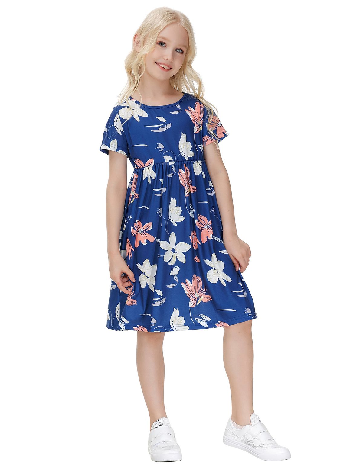 Mutter & Kinder einfarbig mädchen bund kleid kinder gedruckt kurzarm Prinzessin kleid_voghion.com