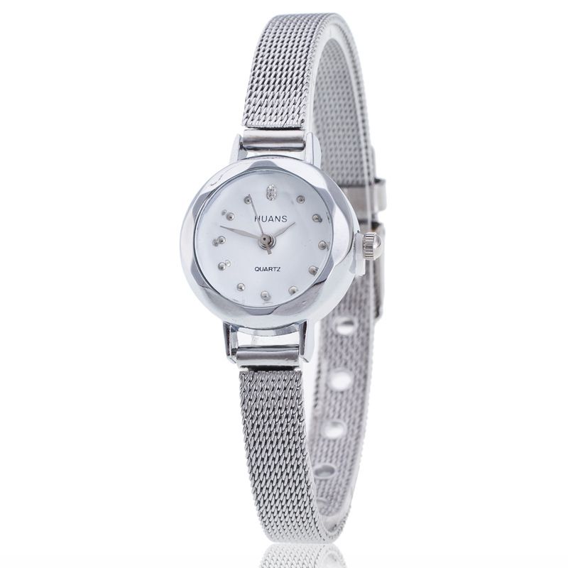 HUANS Reloj inglés con incrustaciones de oro a la moda para estudiantes con banda de malla fina de aleación para mujer_voghion.com