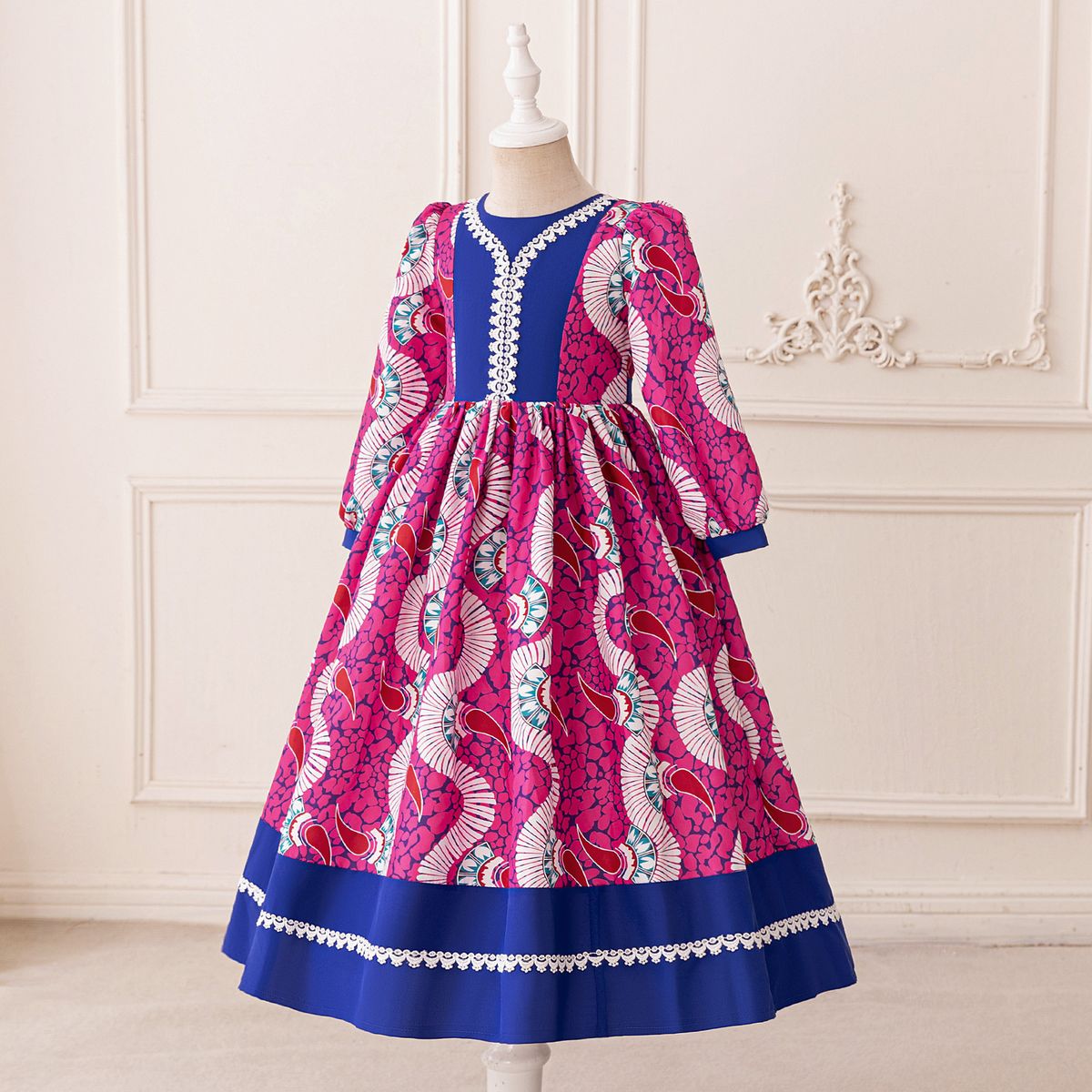 Kids’ Clothing Evening Dress Retro Print Bow Performance Clothing Children's Dress Princess Dress_voghion.com