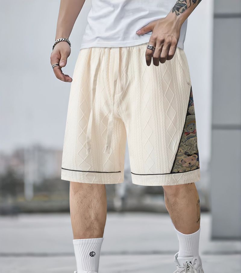 2024 Summer New Casual Jacquard Colored Short Shorts with Five Split Pants for Men_voghion.com