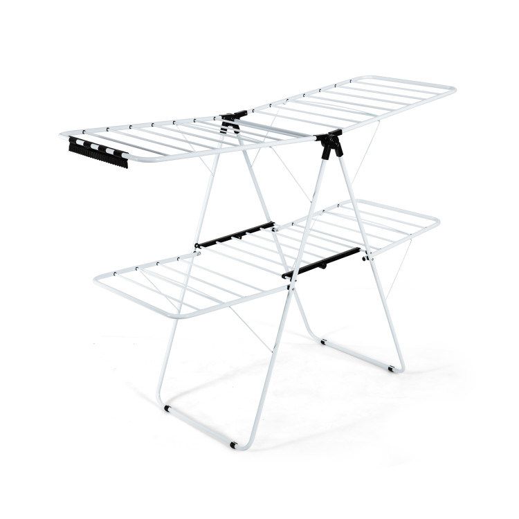 2-Level Foldable Clothes Drying Rack with Adjustable Gullwing_voghion.com