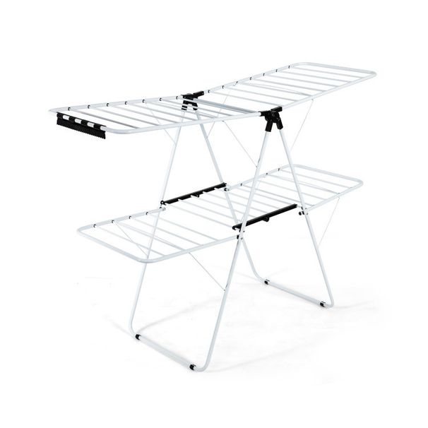 2-Level Foldable Clothes Drying Rack with Adjustable Gullwing_voghion.com