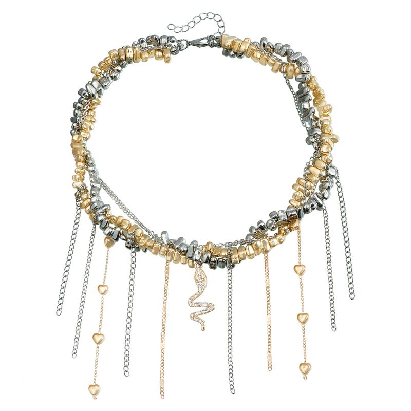 Europäischer und amerikanischer grenzüberschreitender Schmuck, unregelmäßige handgefertigte Perlen, Liebesquaste, Schlangenanhänger, Schlüsselbeinkette, gemischte Halskette aus Gold und Silber_voghion.com